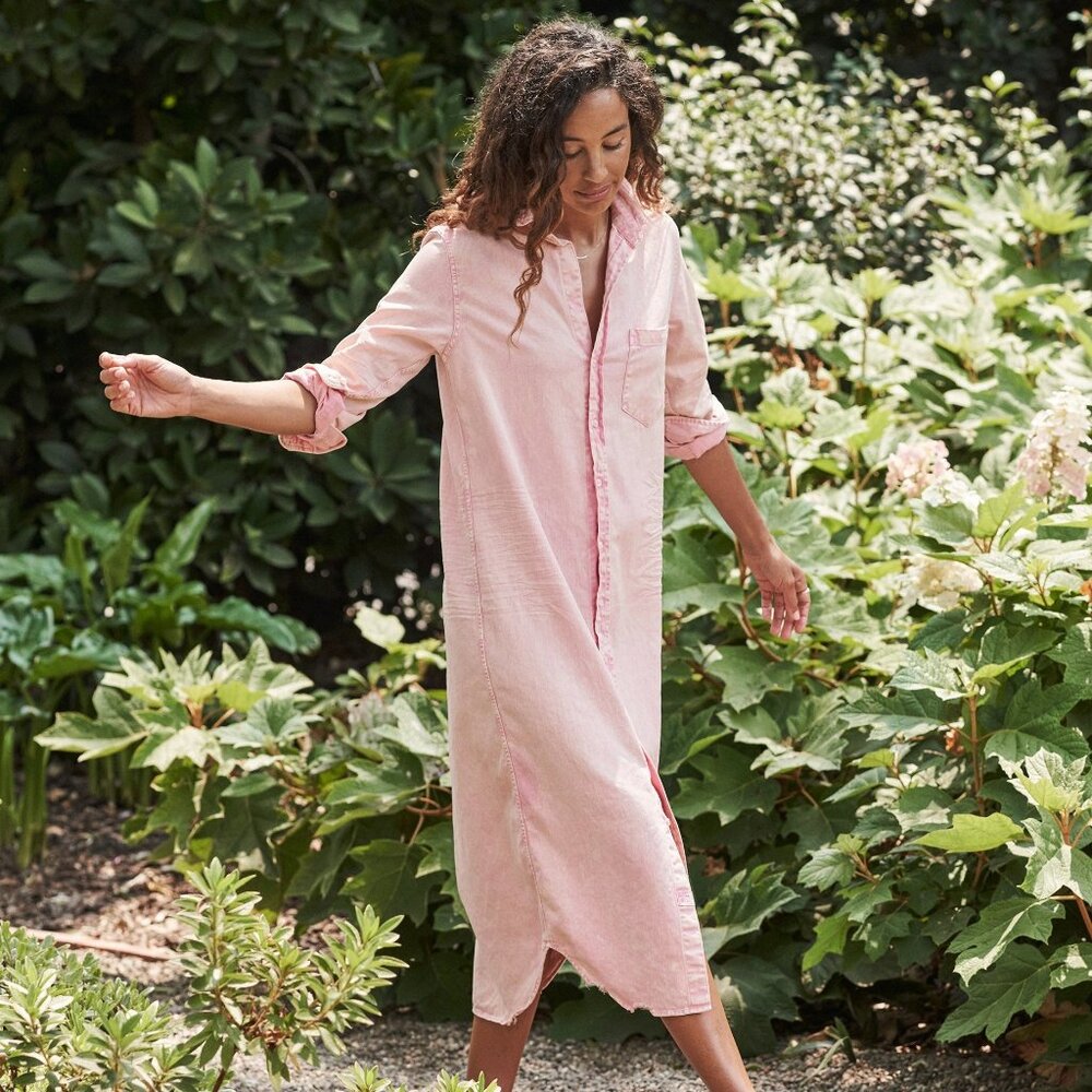 Frank & Eileen Rory Denim Maxi Shirtdress in Light Pink Mineral Wash Size XS